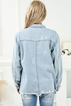 Load image into Gallery viewer, Distressed Button Up Frayed Hem Denim Jacket