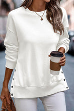 Load image into Gallery viewer, Snap Detail Round Neck Dropped Shoulder Sweatshirt