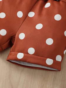 Baby Girl Graphic Butterfly Sleeve Top and Polka Dot Shorts Set