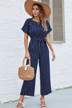 Load image into Gallery viewer, Polka Dot Round Neck Cutout Jumpsuit