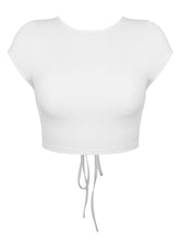 Load image into Gallery viewer, Round Neck Backless Short Sleeve Cropped Tee