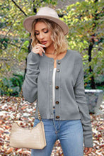 Load image into Gallery viewer, Button Up Round Neck Drop Shoulder Cardigan