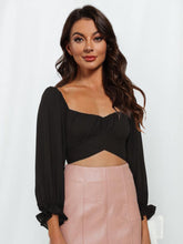 Load image into Gallery viewer, Flounce Sleeve Tie Back Cropped Blouse