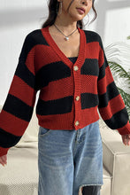 Load image into Gallery viewer, Striped Button Up Dropped Shoulder Cardigan