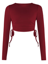 Load image into Gallery viewer, Drawstring Round Neck Long Sleeve Cropped Top