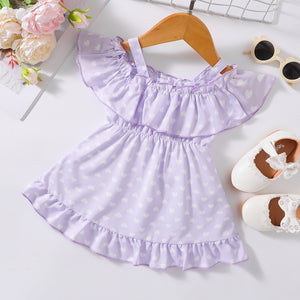 GIRLS Printed Frill Trim Ruffle Hem Dress