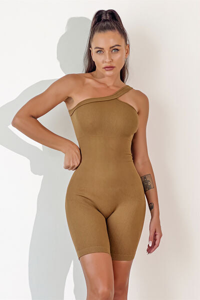 Asymmetrical Neck Wide Strap Active Romper