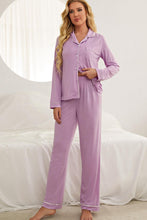 Load image into Gallery viewer, Contrast Piping Button Down Top and Pants Loungewear Set