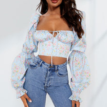 Load image into Gallery viewer, Cropped Sweetheart Neck Bubble Sleeve Blouse