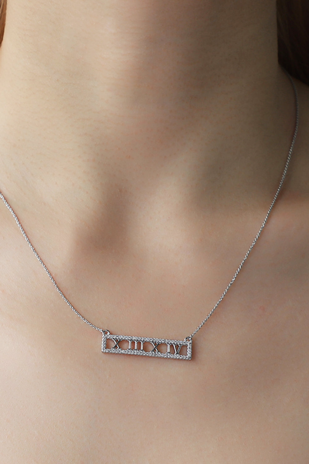 Inlaid Cubic Zirconia Bar Pendant Necklace