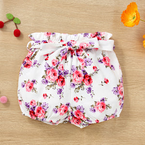 Baby Girl Decorative Button Tank and Floral Shorts Set