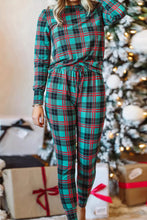 Load image into Gallery viewer, Plaid Long Sleeve Top and Pants Lounge Set