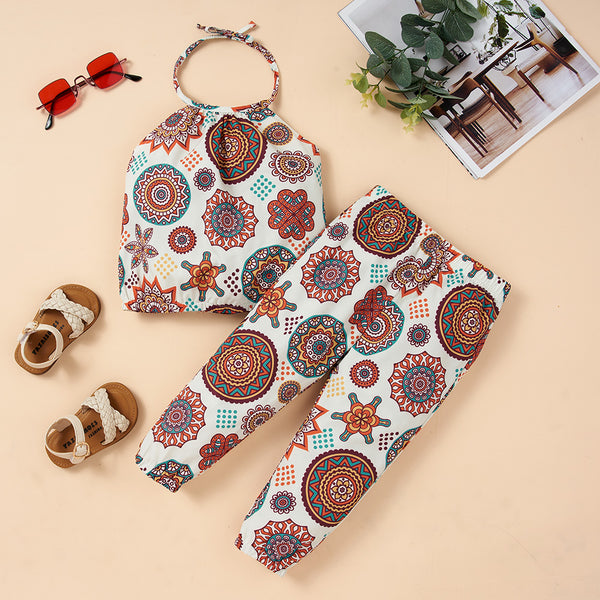 Baby Girl Printed Halter Neck Top and Pants Set