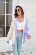 Load image into Gallery viewer, Open Front Contrast Color Balloon Sleeve Cardigan