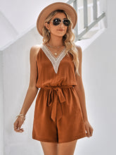 Load image into Gallery viewer, Contrast Belted Sleeveless Romper with Pockets