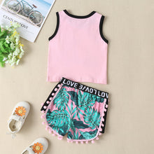 Load image into Gallery viewer, Baby Girl SUNNY BEACH HOLIDAY Graphic Tank and Printed Pom-Pom Trim Shorts Set