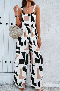 Printed Wide Strap Jumpsuit with Pockets