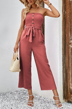 Load image into Gallery viewer, Decorative Button Strapless Smocked Jumpsuit with Pockets