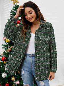 Plaid Collared Neck Button Front Jacket