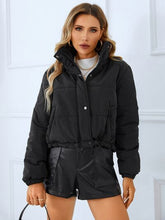 Load image into Gallery viewer, Snap and Zip Closure Drawstring Cropped Winter Coat