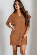 Load image into Gallery viewer, Notched Cap Sleeve Mini Sweater Dress