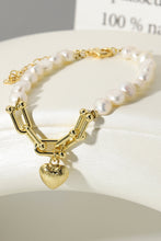 Load image into Gallery viewer, 14K Gold Plated Heart Charm Pearl Bracelet