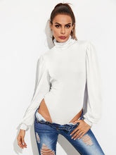 Load image into Gallery viewer, Backless Tie-Waist Turtleneck Lantern Sleeve Bodysuit