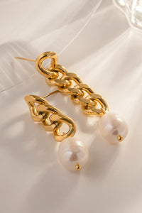 Stainless Steel Pearl Asymmetrical Earrings