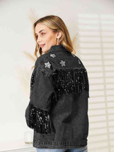 Load image into Gallery viewer, Fringe Detail Long Sleeve Denim Jacket