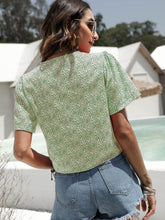 Load image into Gallery viewer, Floral Drawstring Deep V Cropped Blouse