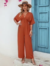 Load image into Gallery viewer, Decorative Button V-Neck Half Sleeve Jumpsuit