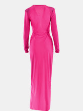 Load image into Gallery viewer, Ruched Slit Plunge Long Sleeve Dress