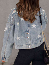 Load image into Gallery viewer, Pearl Trim Button Up Denim Jacket with Pockets