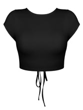 Load image into Gallery viewer, Round Neck Backless Short Sleeve Cropped Tee