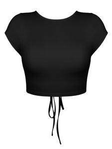 Round Neck Backless Short Sleeve Cropped Tee