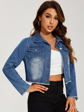 Load image into Gallery viewer, Collared Neck Raw Hem Denim Jacket