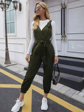 Load image into Gallery viewer, Tie Waist Surplice Neck Overall Jumpsuit