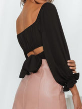 Load image into Gallery viewer, Flounce Sleeve Tie Back Cropped Blouse