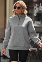 Load image into Gallery viewer, Quarter Zip Dropped Shoulder Sweatshirt