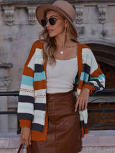 Load image into Gallery viewer, Striped Drop Shoulder Open Front Cardigan