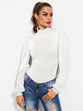 Load image into Gallery viewer, Backless Tie-Waist Turtleneck Lantern Sleeve Bodysuit