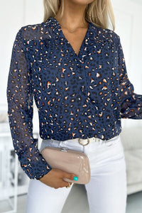 Leopard V-Neck Long Sleeve Shirt