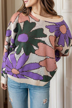 Load image into Gallery viewer, Flower Round Neck Dropped Shoulder Sweater