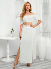 Load image into Gallery viewer, Swiss Dot Lace Trim Cropped Top and Slit Skirt Set