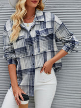 Load image into Gallery viewer, Plaid Pocketed Button Up Dropped Shoulder Jacket