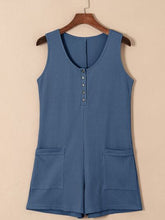 Load image into Gallery viewer, Waffle-Knit Half Button Sleeveless Romper with Pockets