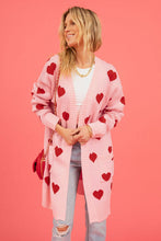 Load image into Gallery viewer, Heart Graphic Open Front Cardigan with Pockets