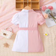 Load image into Gallery viewer, Girls Two-Tone Belted Shirt Dress