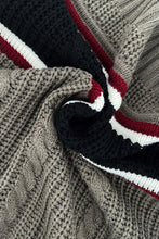 Load image into Gallery viewer, Cable-Knit Striped Quarter Zip Turtleneck Sweater