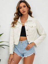 Load image into Gallery viewer, Collared Neck Raw Hem Denim Jacket